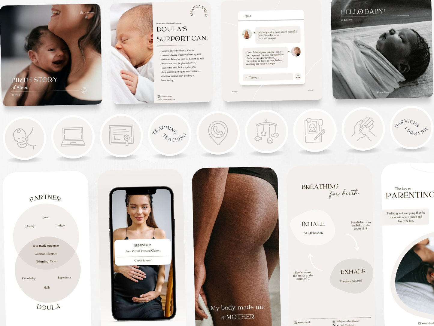 175 Doula Bundle: Post, Story, and Highlight Cover Templates
