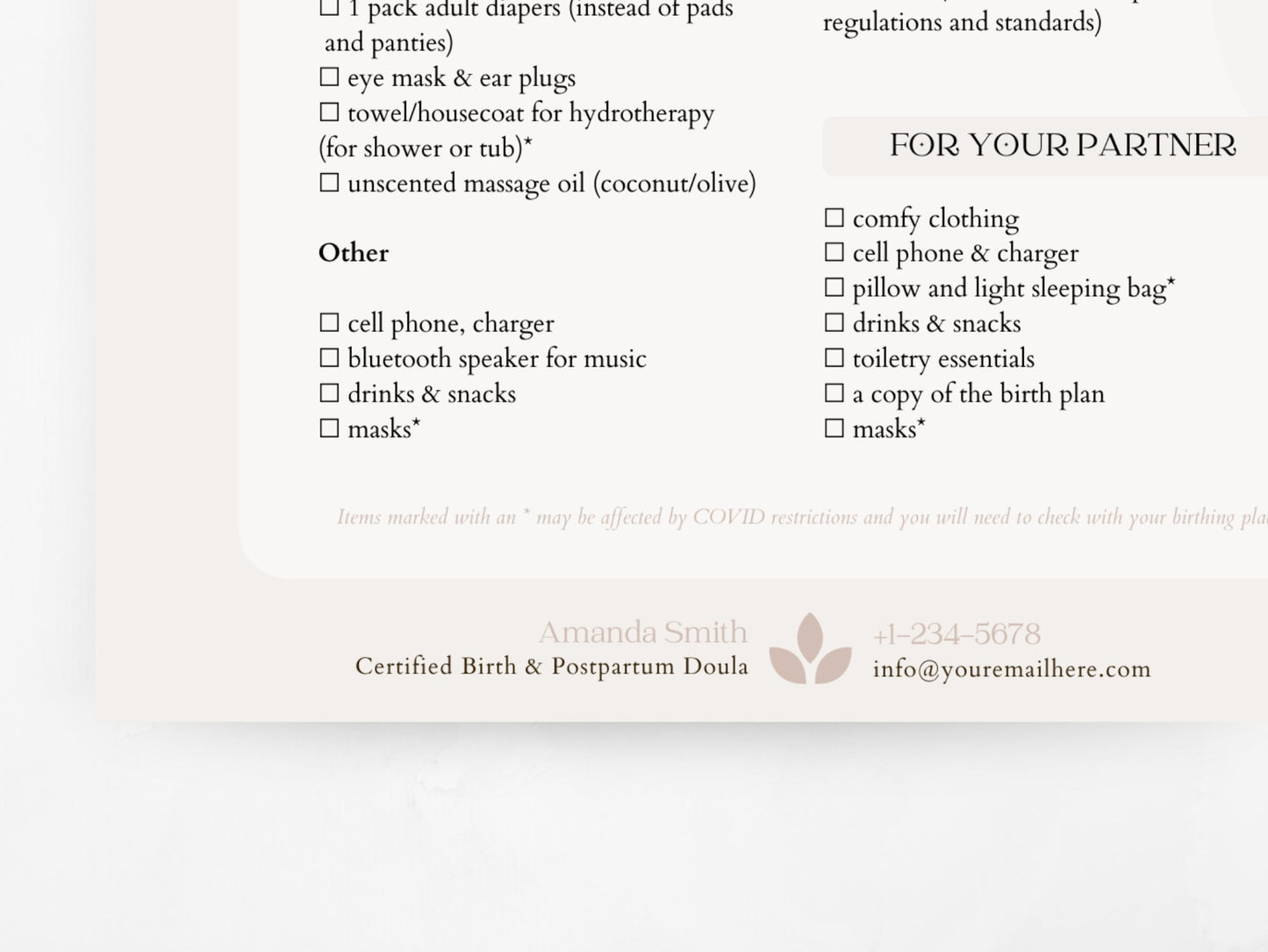 Hospital Bag Checklist Template