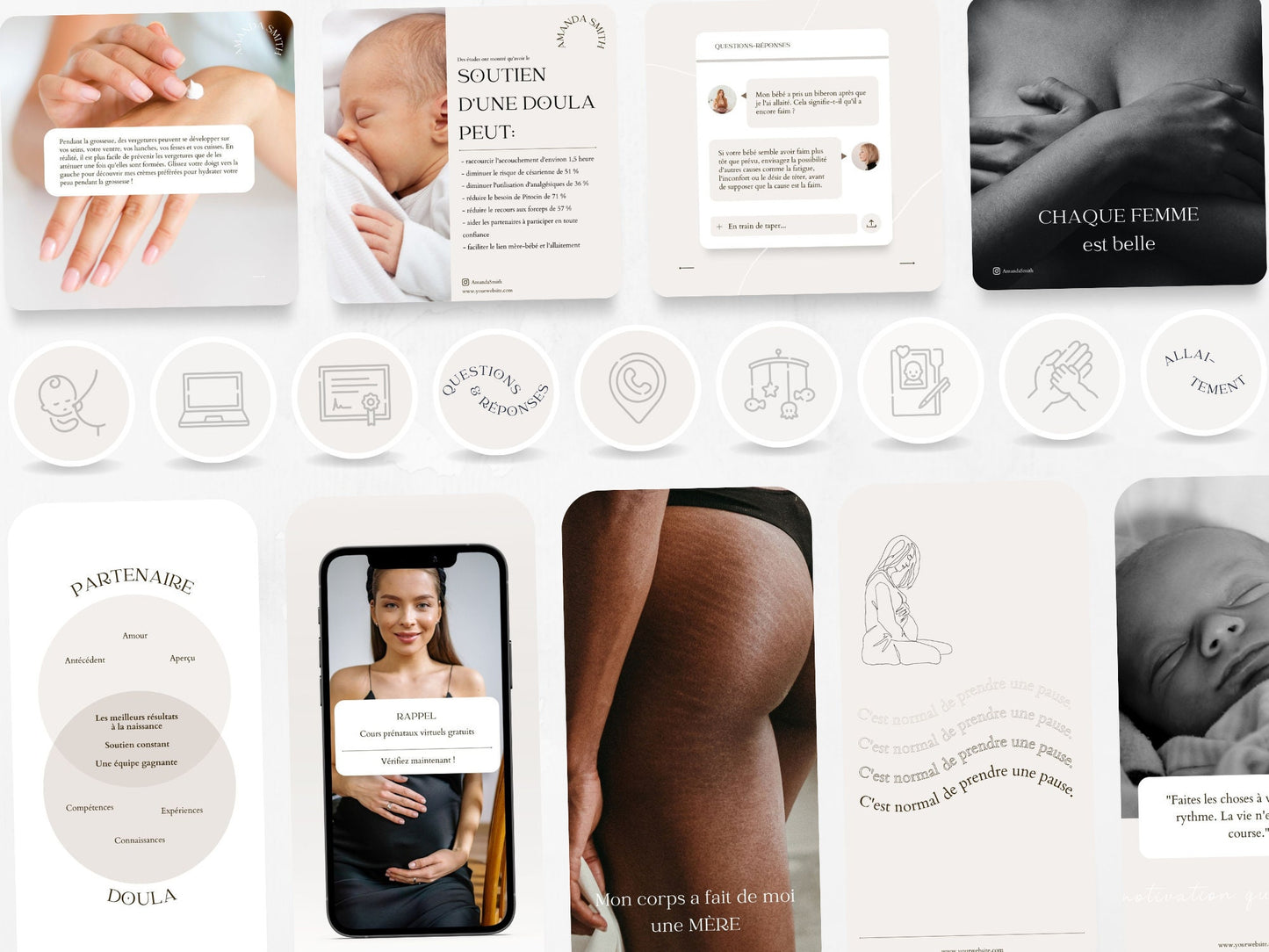 175 Doula Modèle De Bundle: Publications, Stories, Covers pour Instagram highlights (French)