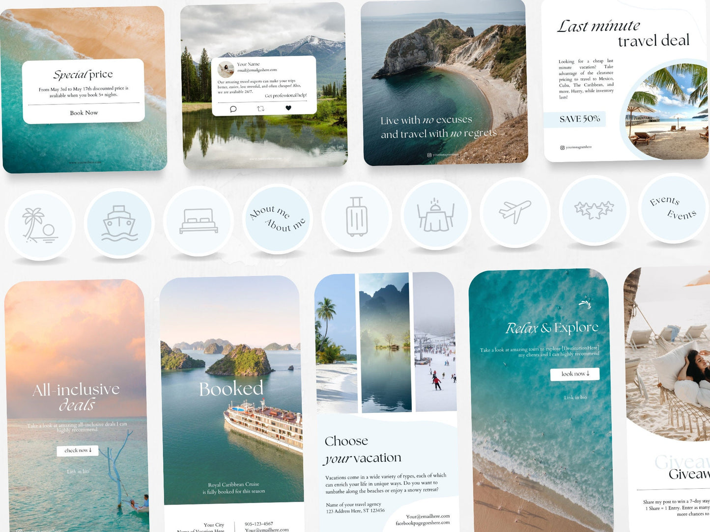 220 Travel Bundle: Post, Story, and Highlight Cover Templates
