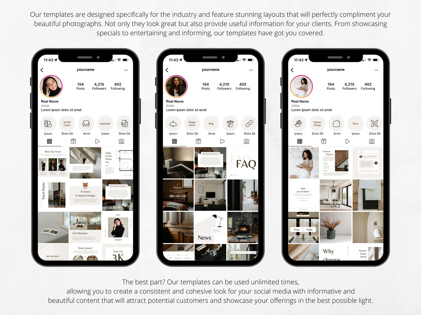 300 Interior Design Bundle: Post, Story, and Highlight Cover Templates