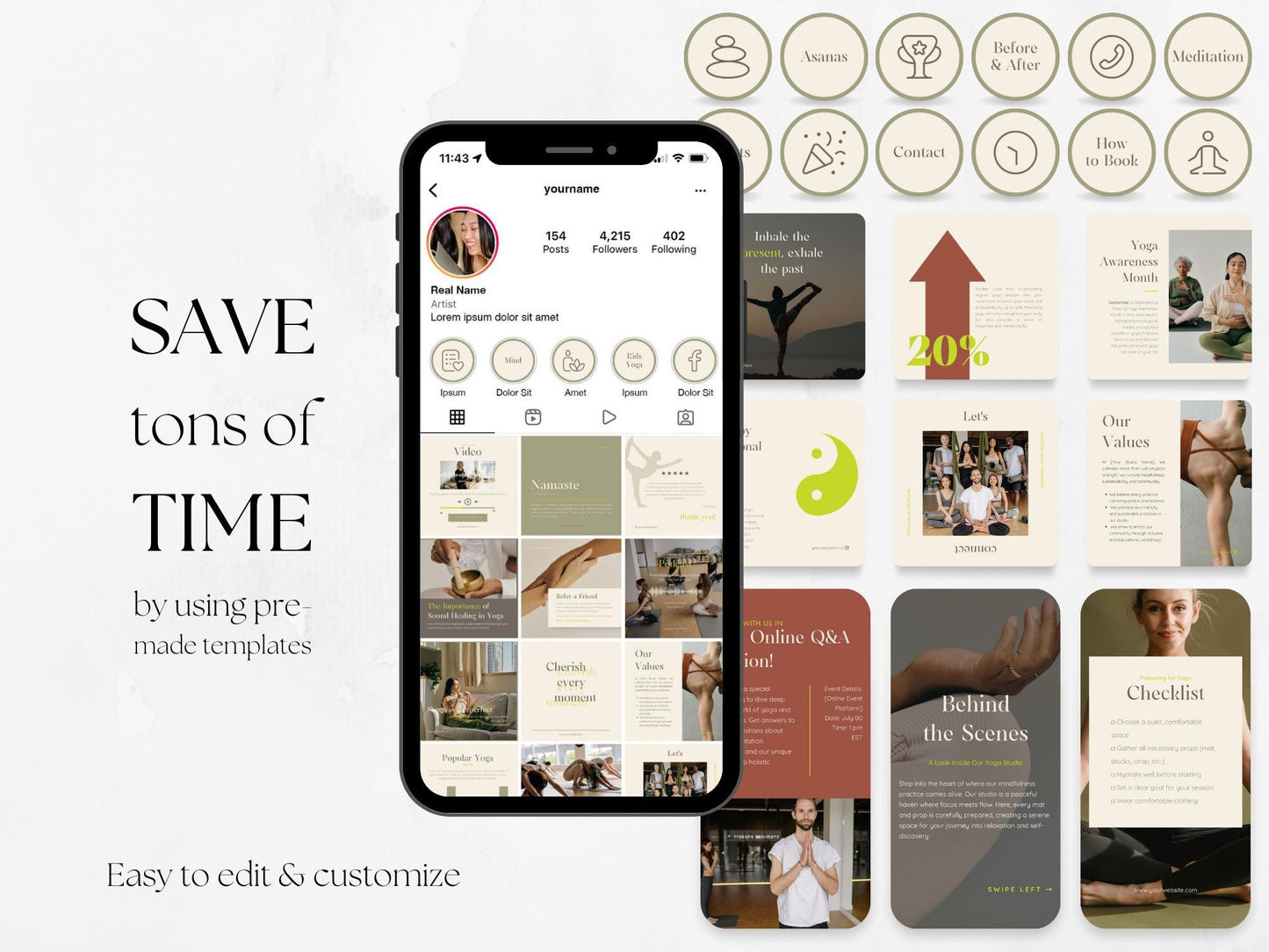 300 Yoga Bundle: Post, Story, and Highlight Cover Templates
