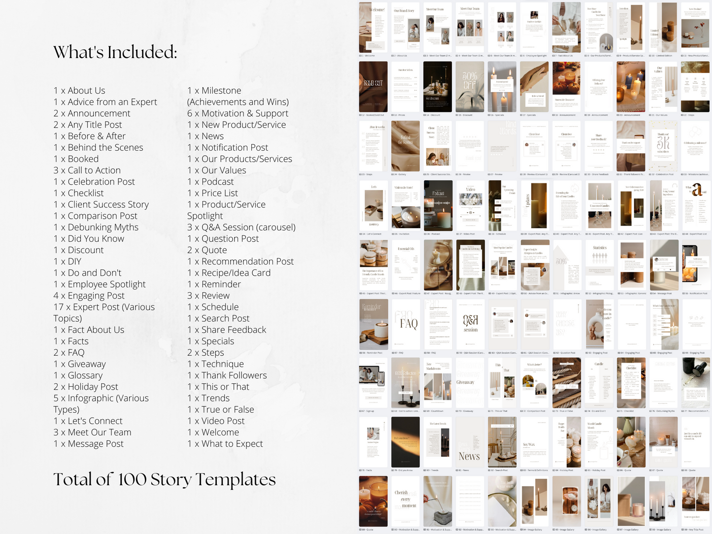 100 Candle Business Story Templates