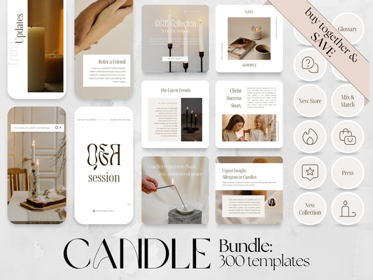 300 Candle Business Bundle: Post, Story, and Highlight Cover Templates