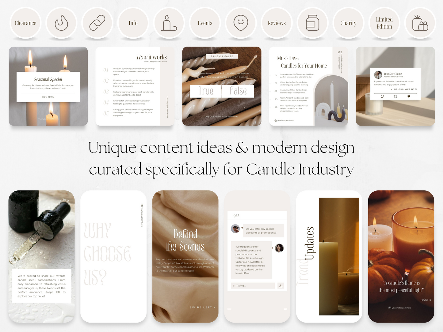 300 Candle Business Bundle: Post, Story, and Highlight Cover Templates