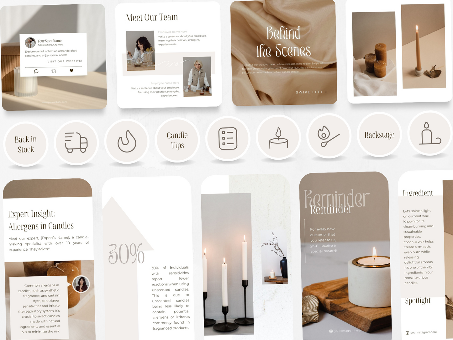 300 Candle Business Bundle: Post, Story, and Highlight Cover Templates