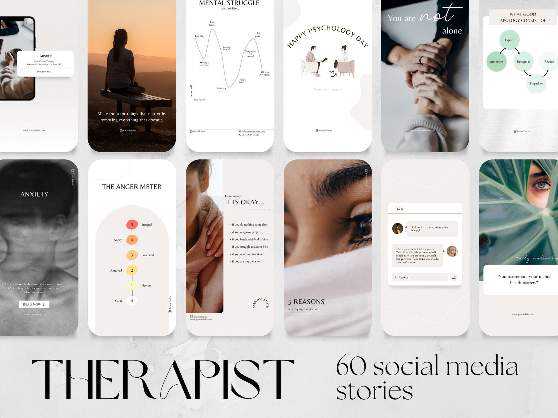 60 Psychologist Story Templates made in free Canva for Social Media