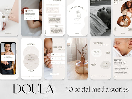 50 Doula Story Templates made in free Canva for Social Media