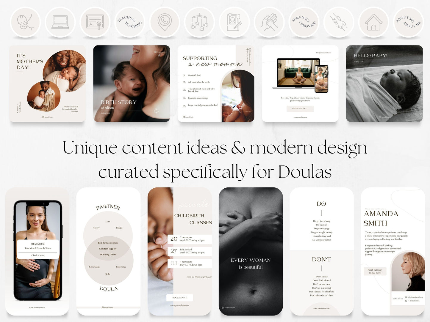 175 Doula Bundle: Post, Story, and Highlight Cover Templates