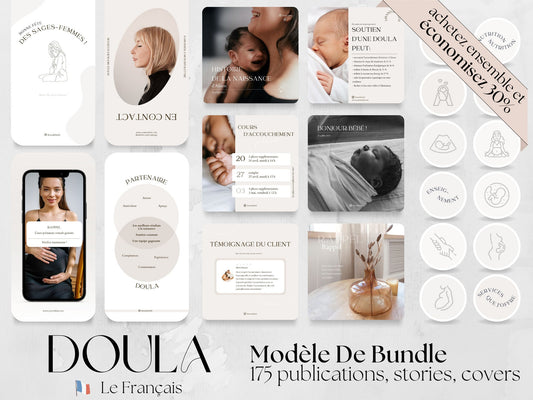 175 Doula Modèle De Bundle: Publications, Stories, Covers pour Instagram highlights (French) made in free Canva for Social Media