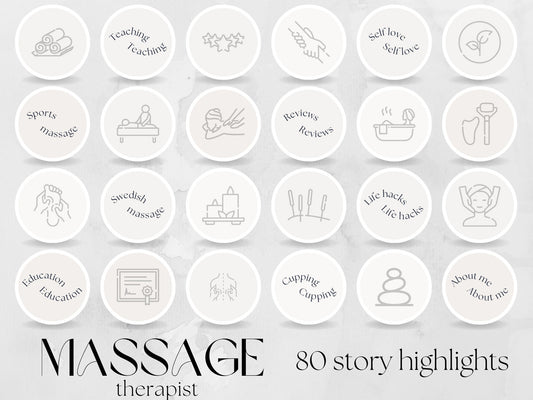 80 Massage Therapist Story Highlight Cover Templates made in free Canva for Social Media