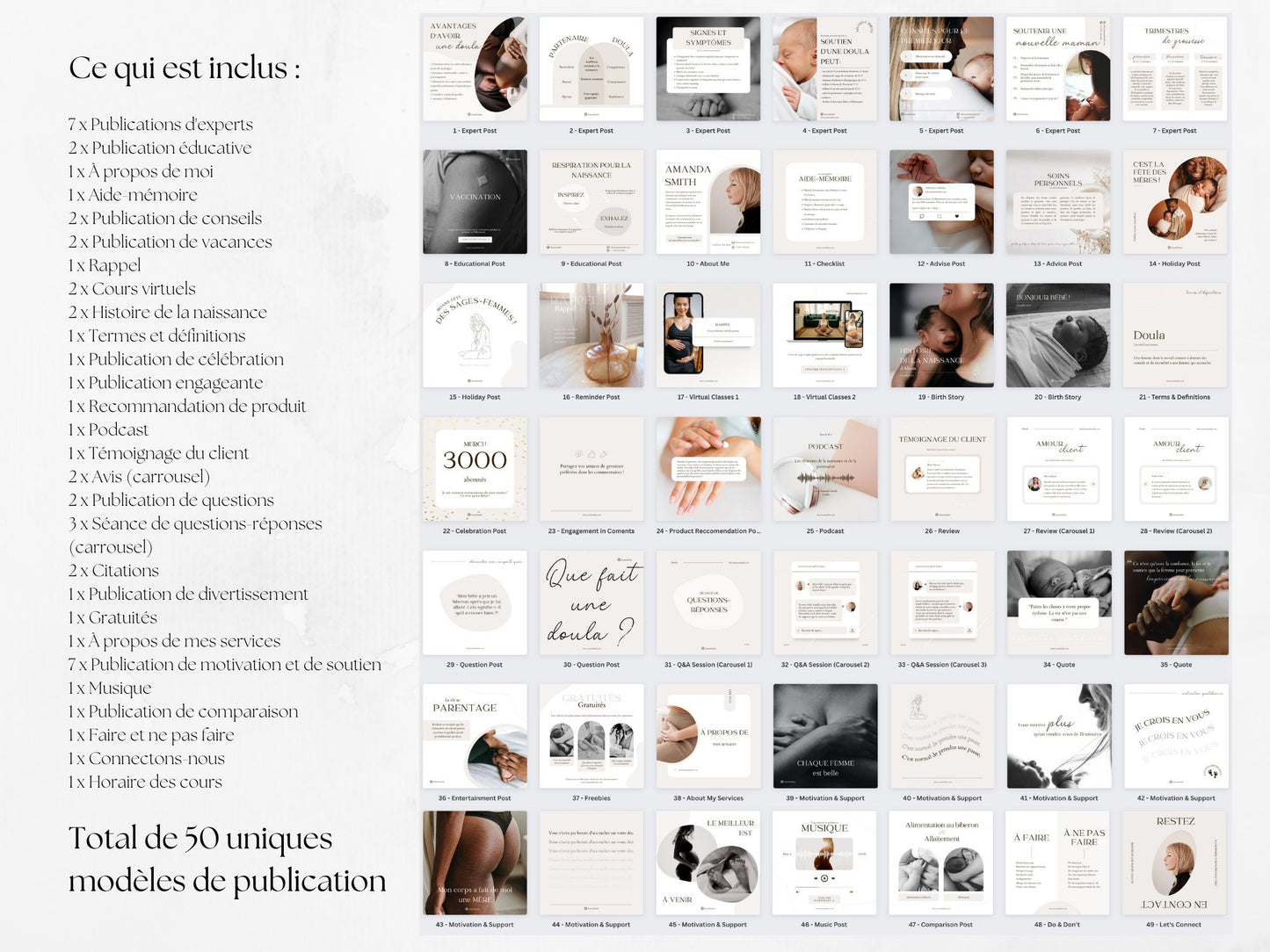 50 Doula Publications pour réseaux sociaux (French)