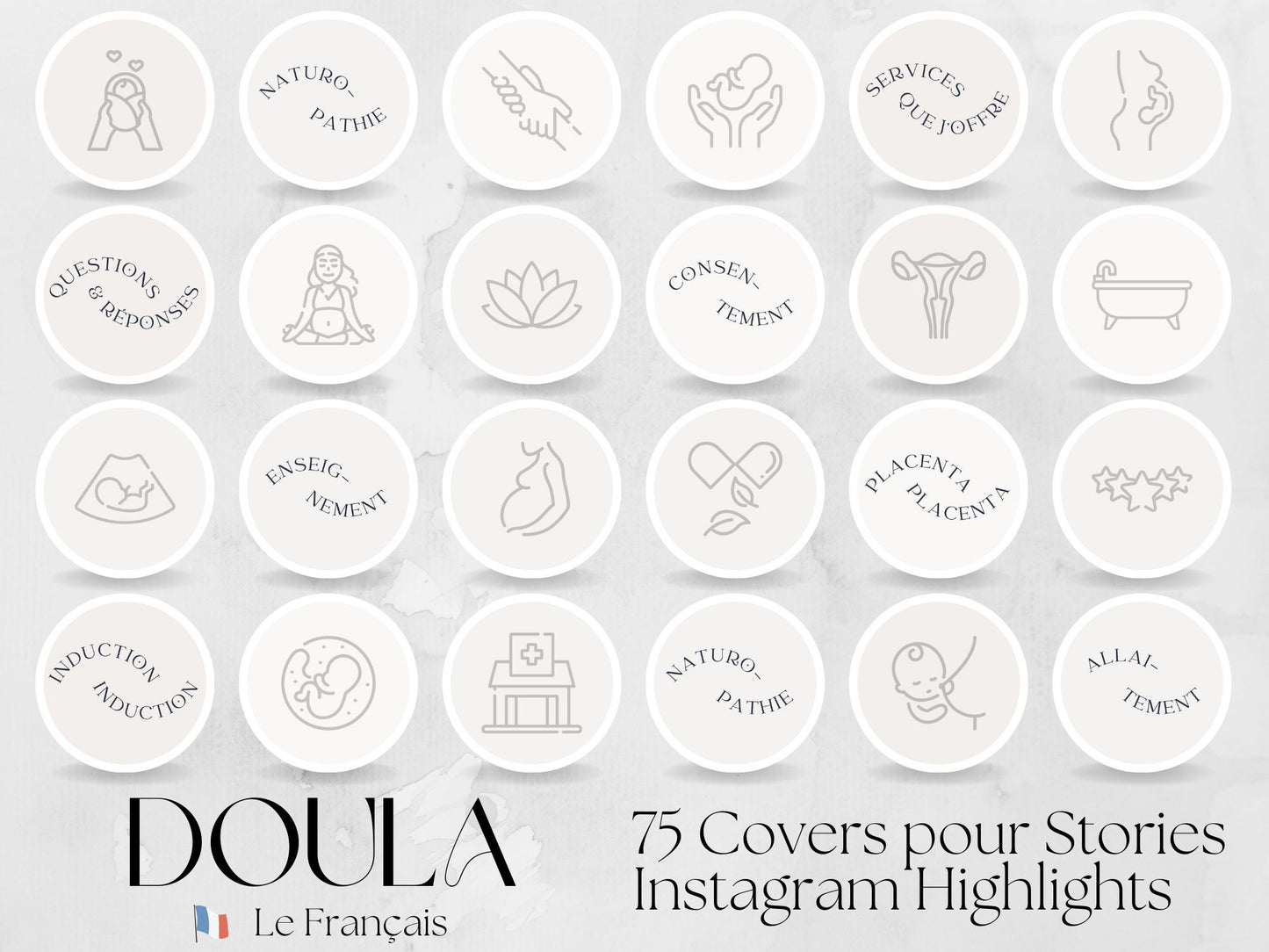 75 Doula Covers pour Story Highlights (French) made in free Canva for Social Media