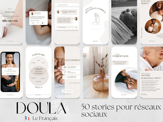 50 Doula Stories pour Réseaux Sociaux (French) made in free Canva for Social Media