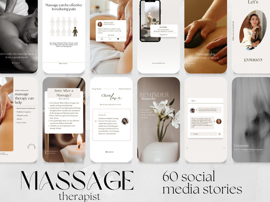 60 Massage Therapist Story Templates made in free Canva for Social Media