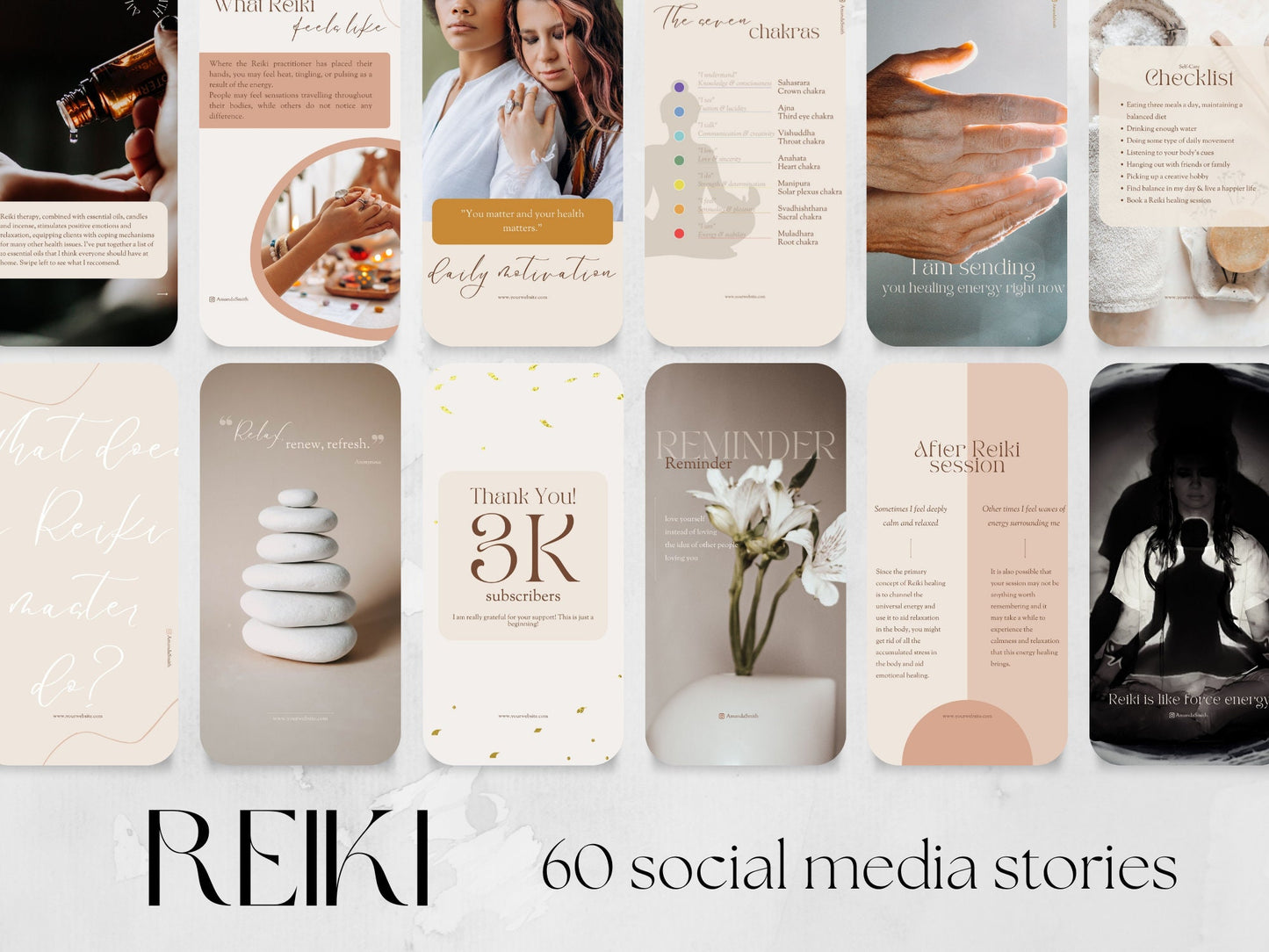 60 Reiki Master Story Templates made in free Canva for Social Media