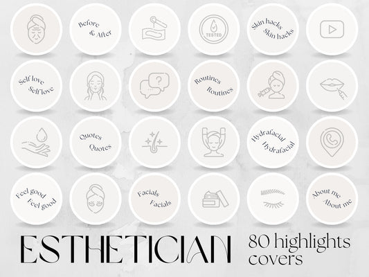 80 Esthetician Story Highlight Covers made in free Canva for Social Media