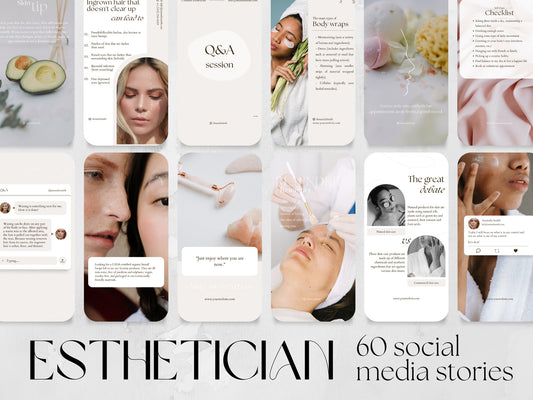 60 Esthetician Story Templates made in free Canva for Social Media