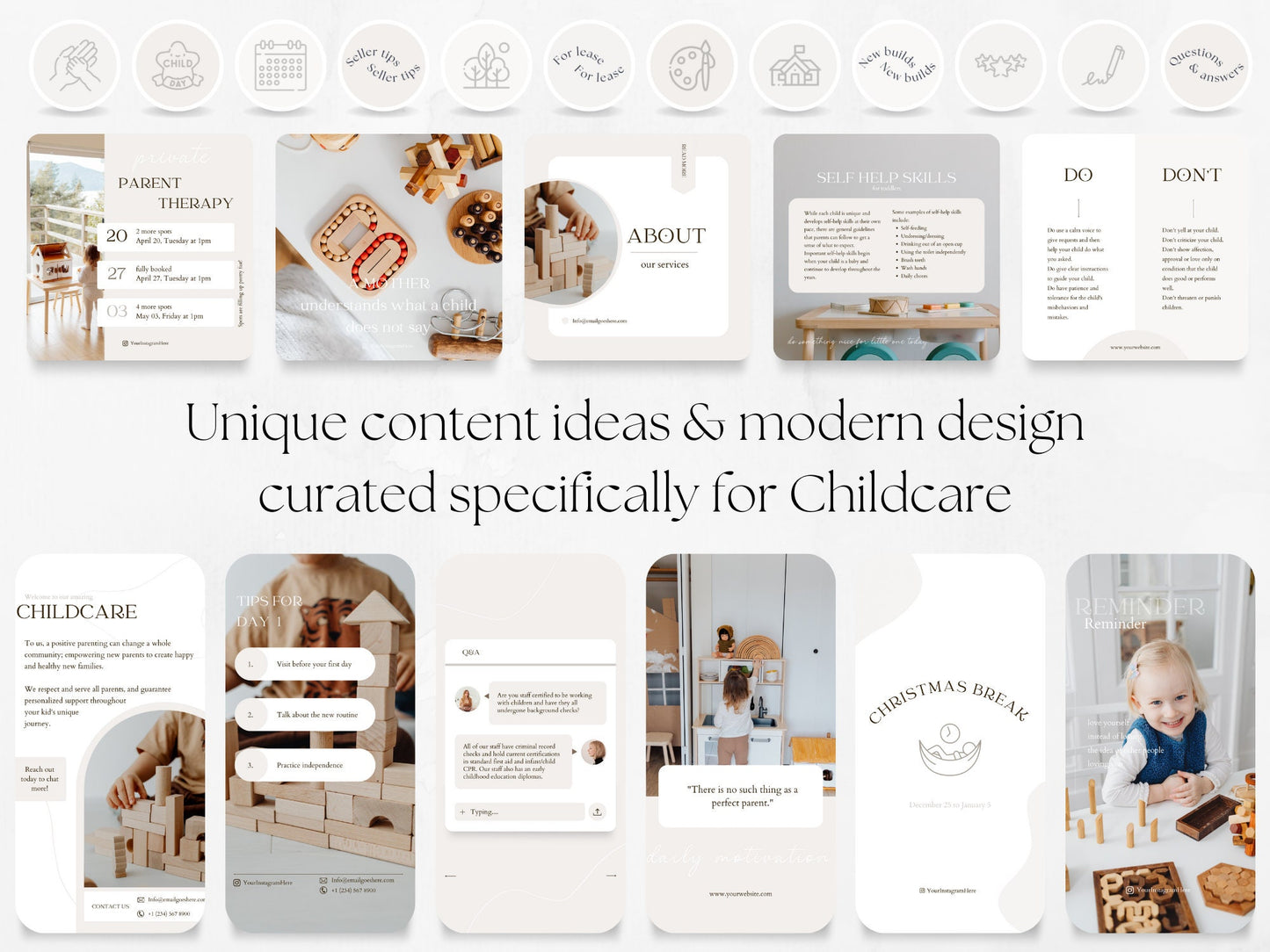 200 Childcare Bundle: Post, Story, and Highlight Cover Templates