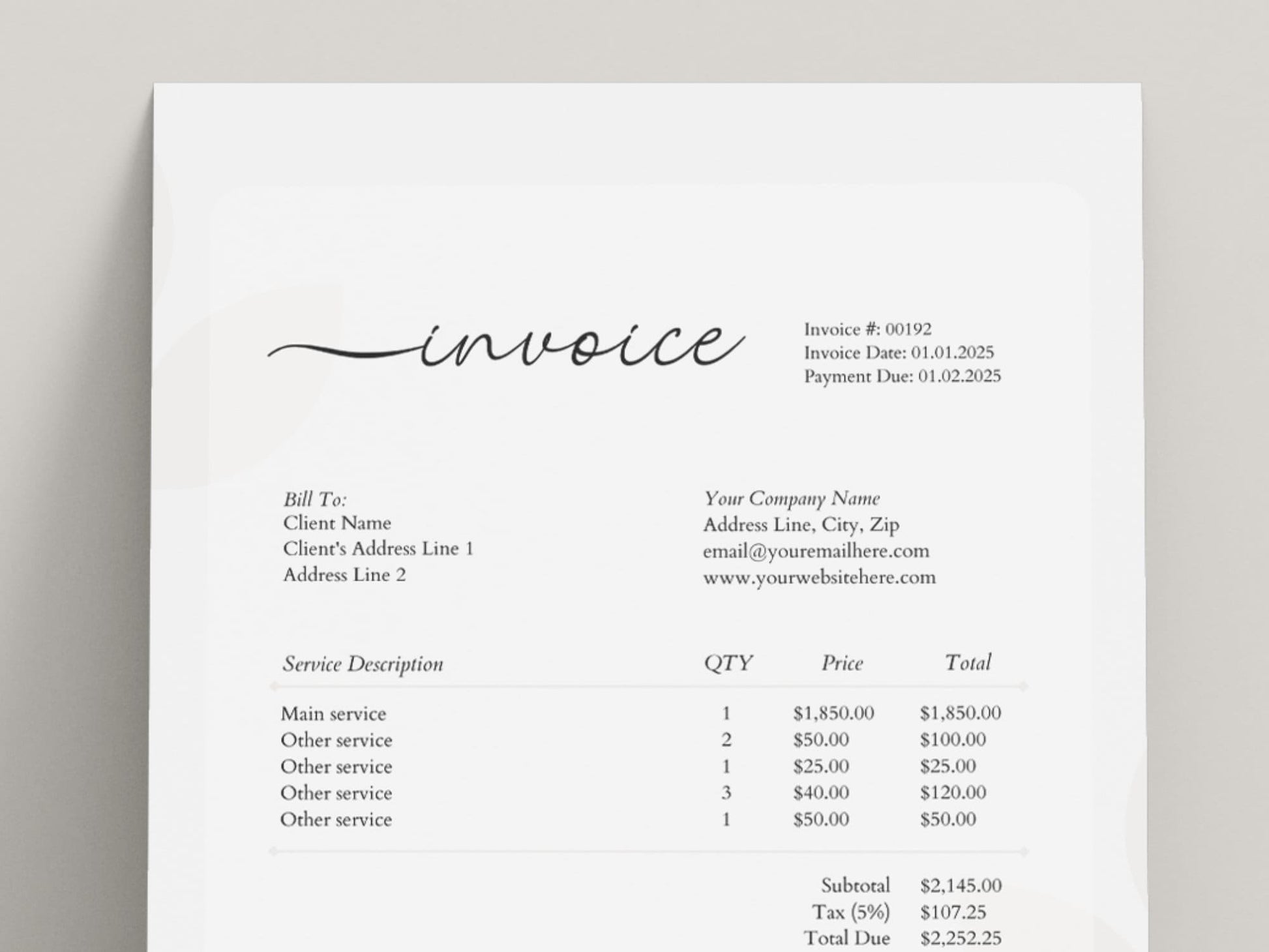 Invoice Template made in free Canva for Social Media