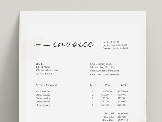 Invoice Template made in free Canva for Social Media