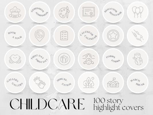 100 Childcare Story Highlight Cover Templates made in free Canva for Social Media