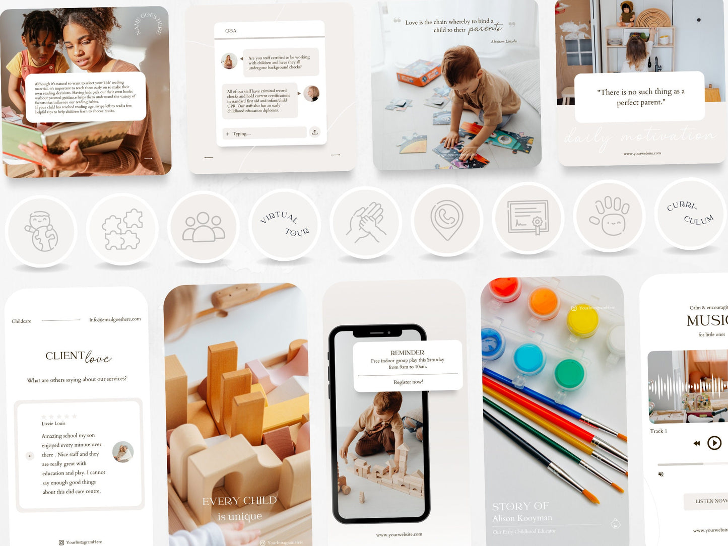 200 Childcare Bundle: Post, Story, and Highlight Cover Templates