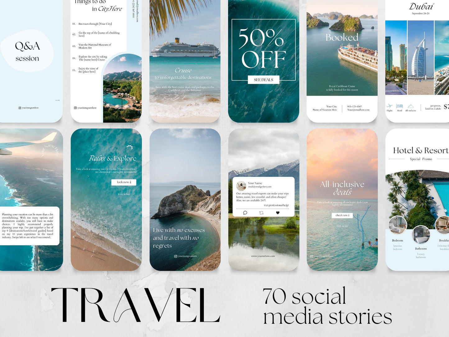 70 Travel Story Templates made in free Canva for Social Media