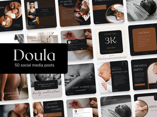 50 Doula Post Templates in Black made in free Canva for Social Media