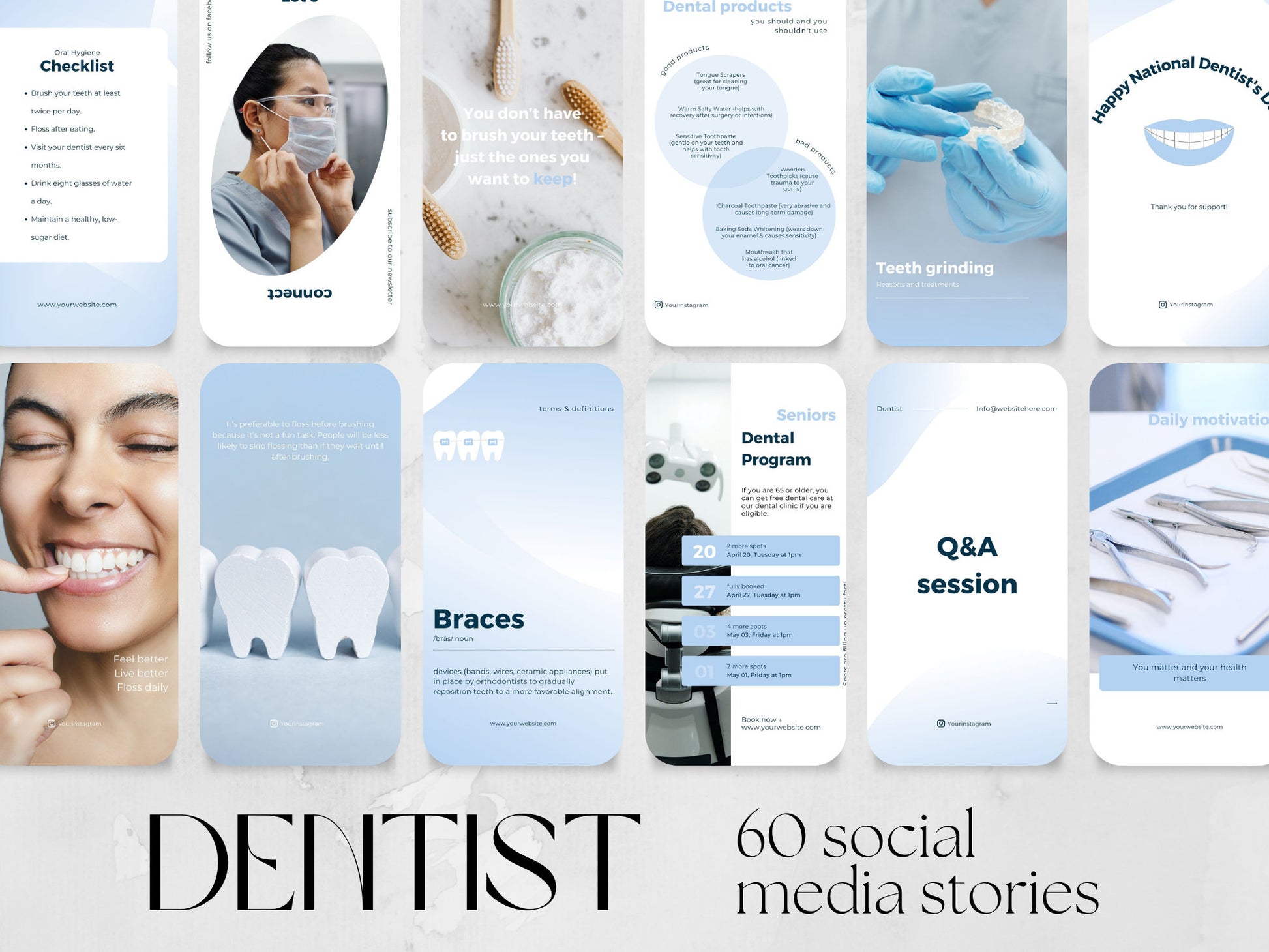 60 Dental Story Templates made in free Canva for Social Media