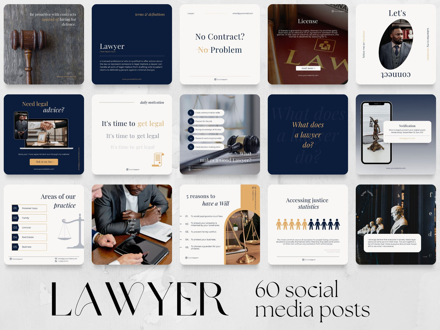 60 Lawyer Post Templates made in free Canva for Social Media