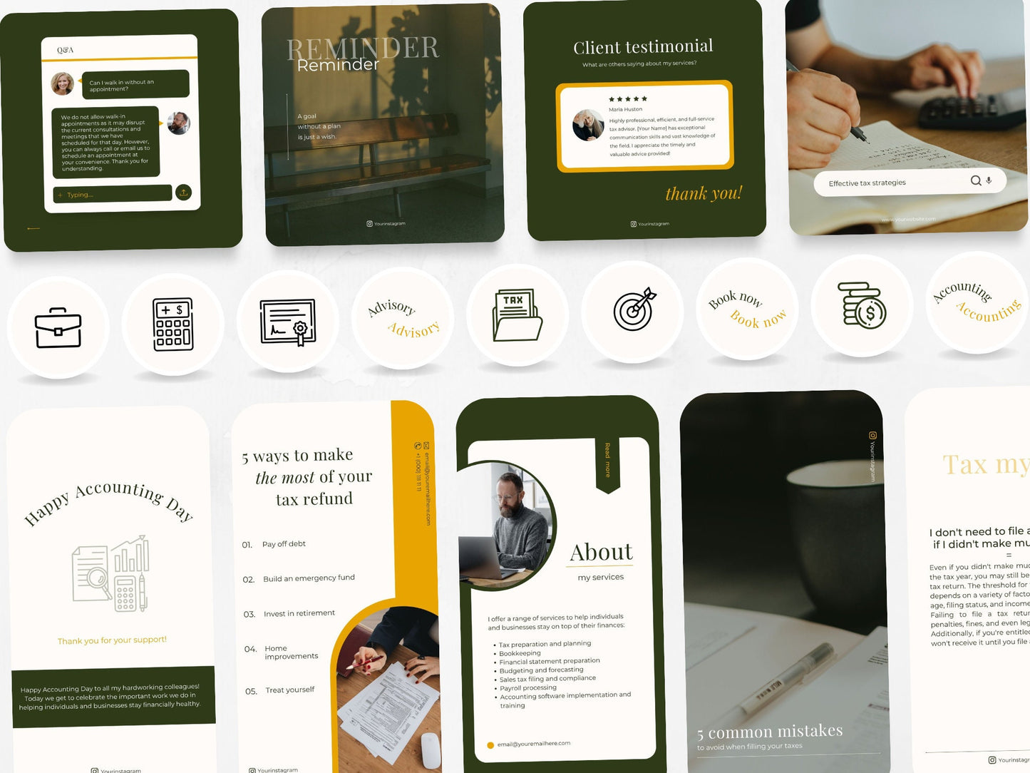 200 Accounting Bookkeeping Bundle: Post, Story, and Highlight Cover Templates