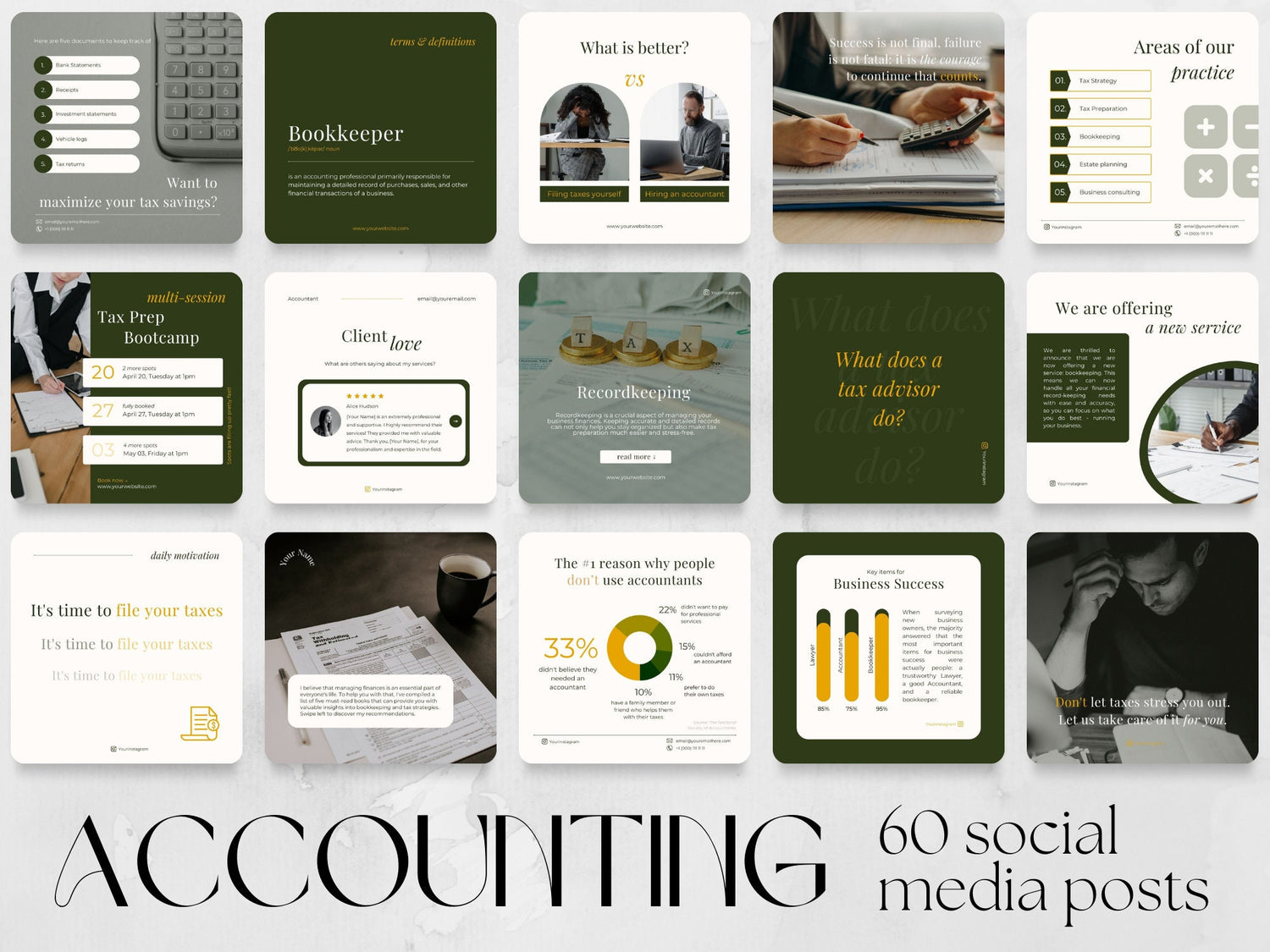 60 Accounting Bookkeeping Post Templates made in free Canva for Social Media