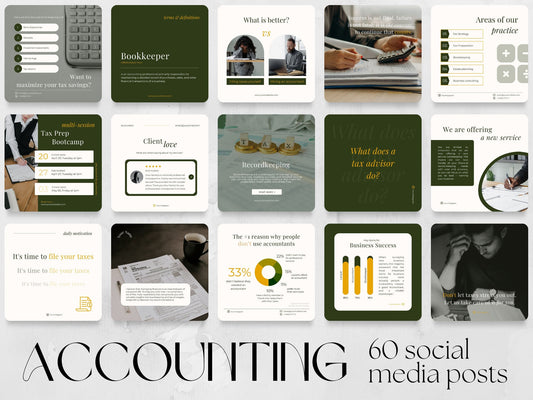 60 Accounting Bookkeeping Post Templates made in free Canva for Social Media