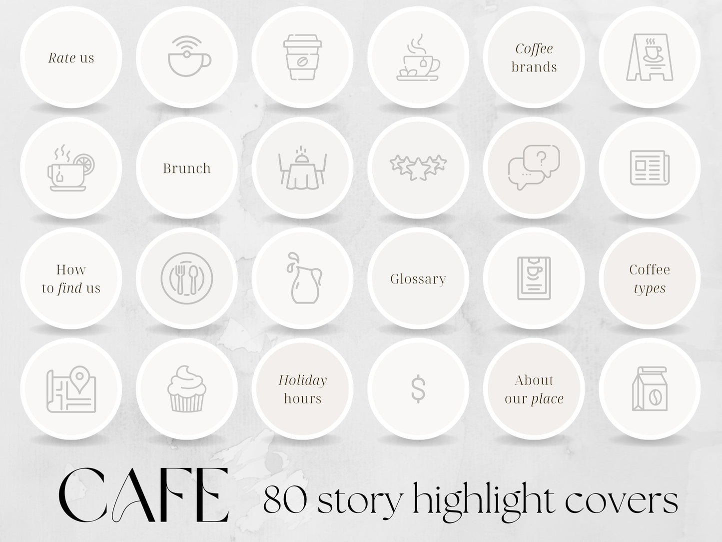 70 Cafe Story Highlight Cover Templates made in free Canva for Social Media