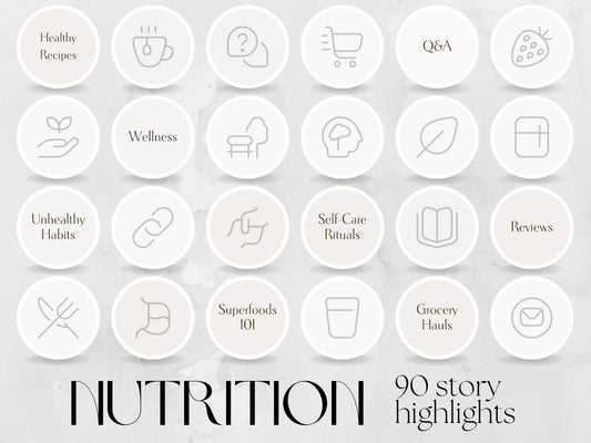 90 Nutrition Story Highlight Cover Templates made in free Canva for Social Media