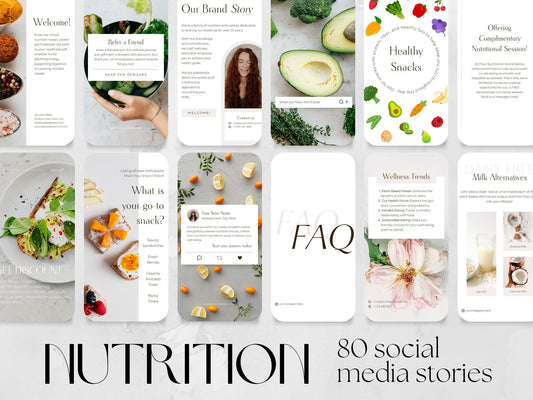 80 Nutrition Story Templates made in free Canva for Social Media