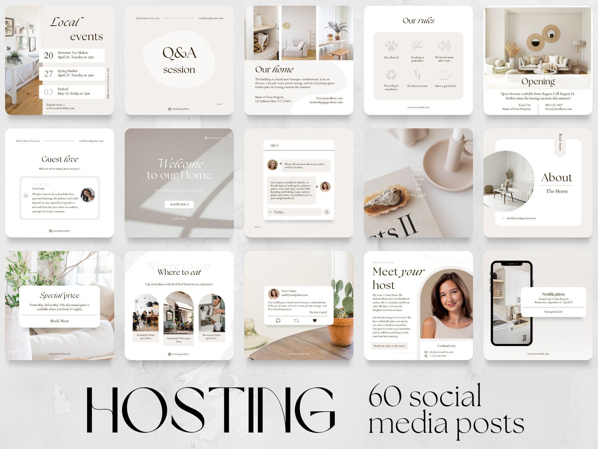 60 Hosting Post Templates made in free Canva for Social Media