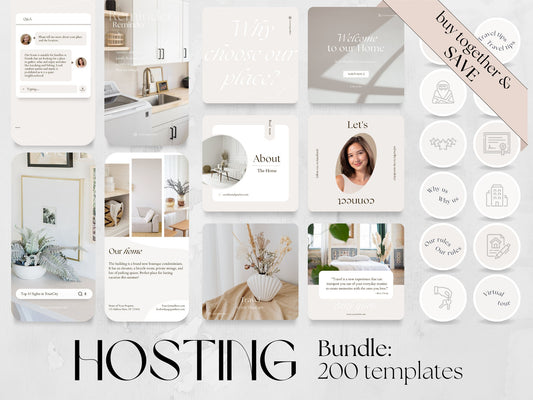 200 Hosting Bundle: Post, Story, and Highlight Cover Templates made in free Canva for Social Media