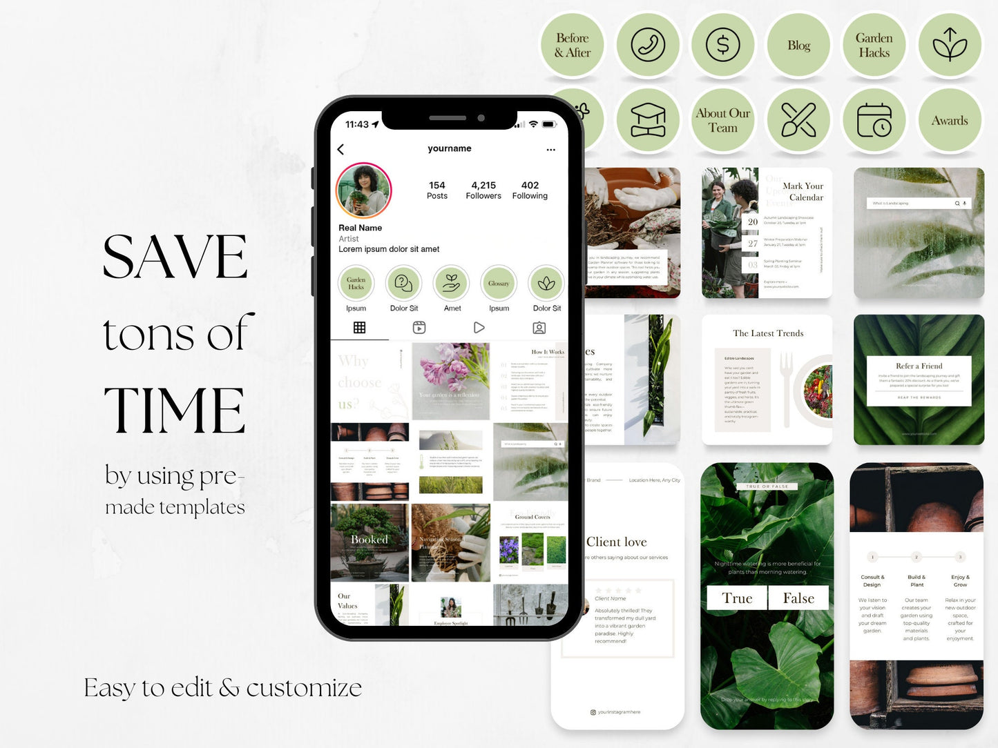 300 Landscaping or Gardening Bundle: Post, Story, and Highlight Cover Templates