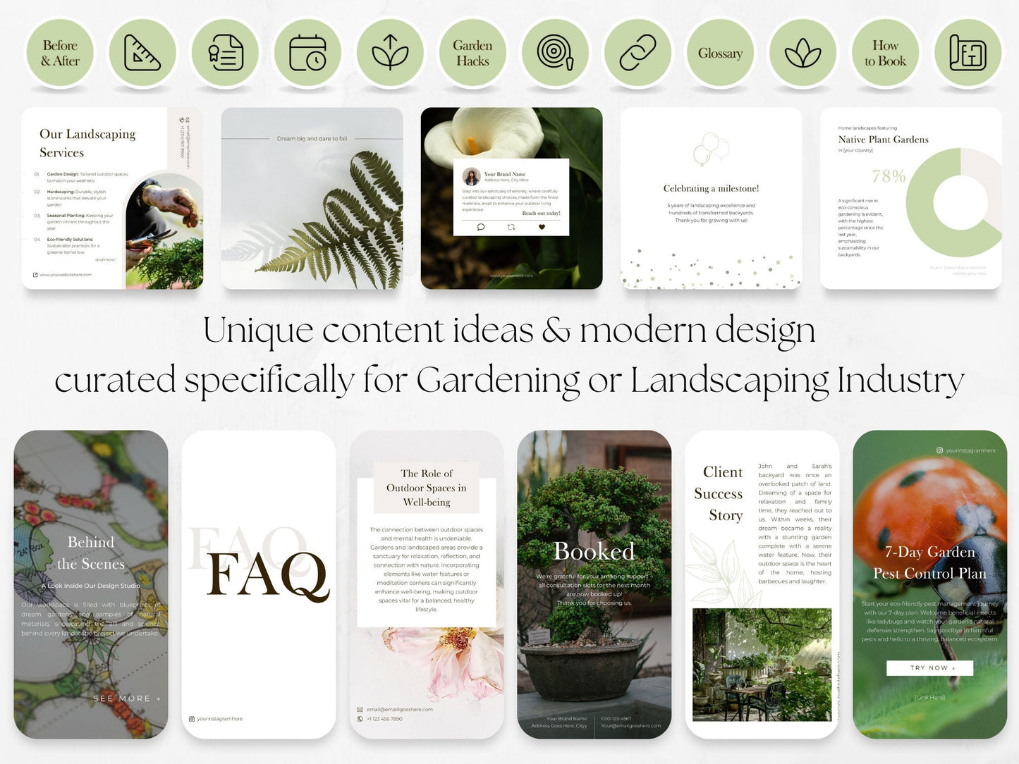 300 Landscaping or Gardening Bundle: Post, Story, and Highlight Cover Templates