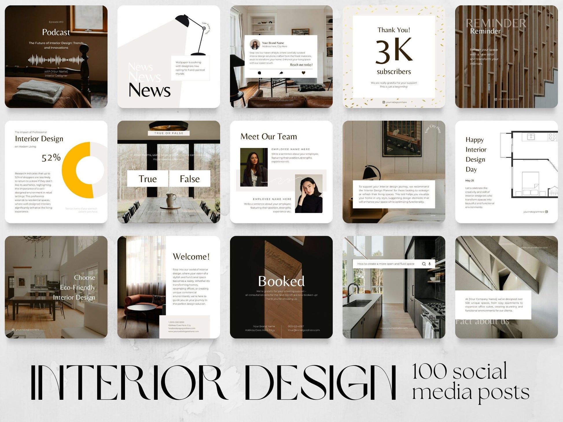 100 Interior Design Post Templates made in free Canva for Social Media