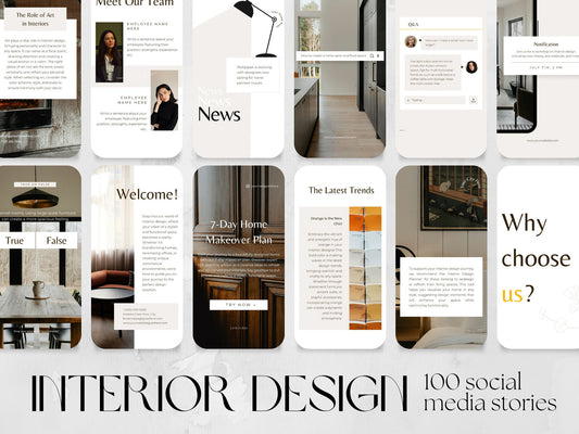 100 Interior Design Story Templates made in free Canva for Social Media