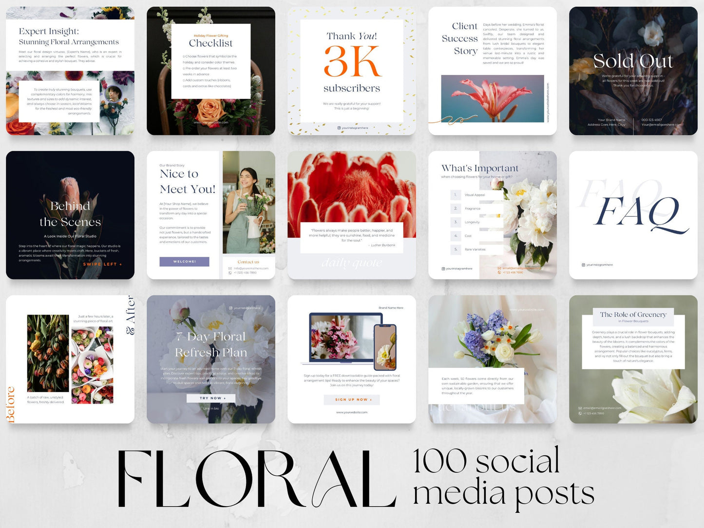 100 Floral Post Templates made in free Canva for Social Media