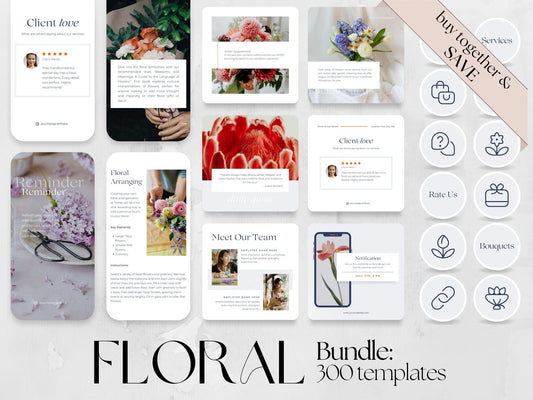 300 Floral Bundle: Post, Story, and Highlight Cover Templates made in free Canva for Social Media