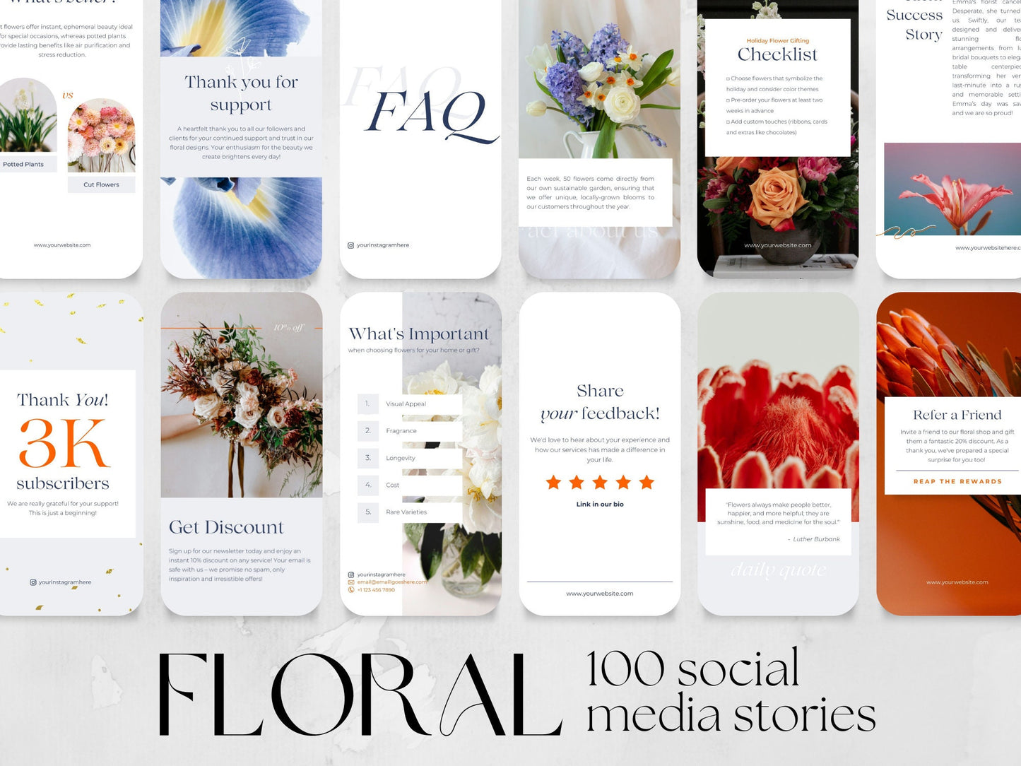 100 Floral Story Templates made in free Canva for Social Media