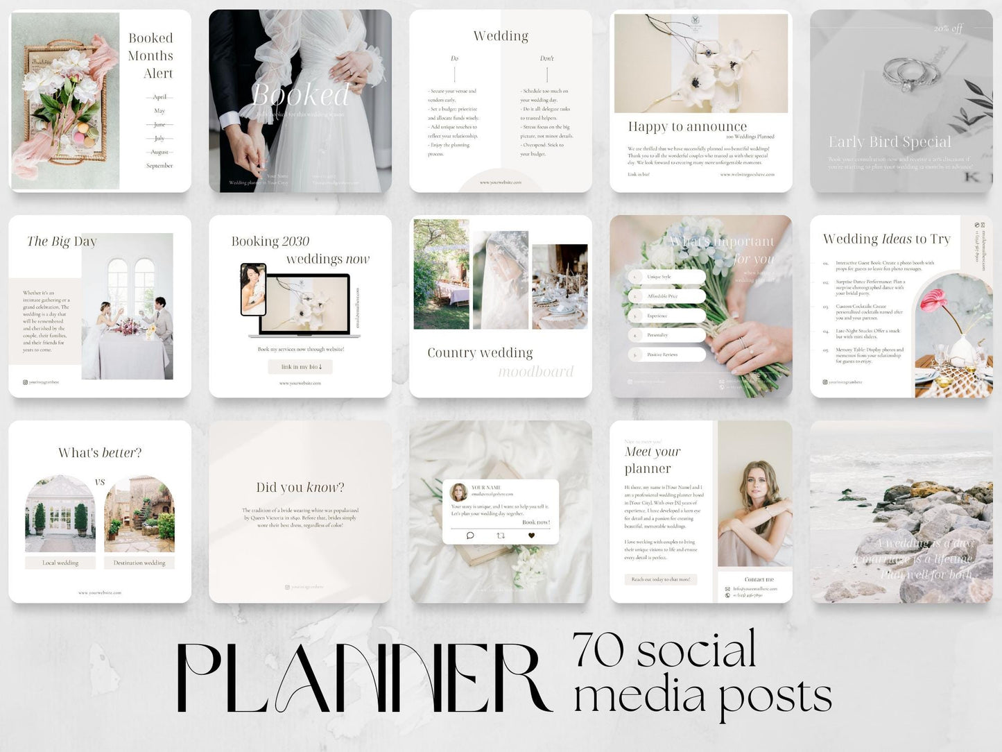 70 Wedding Planner Post Templates made in free Canva for Social Media