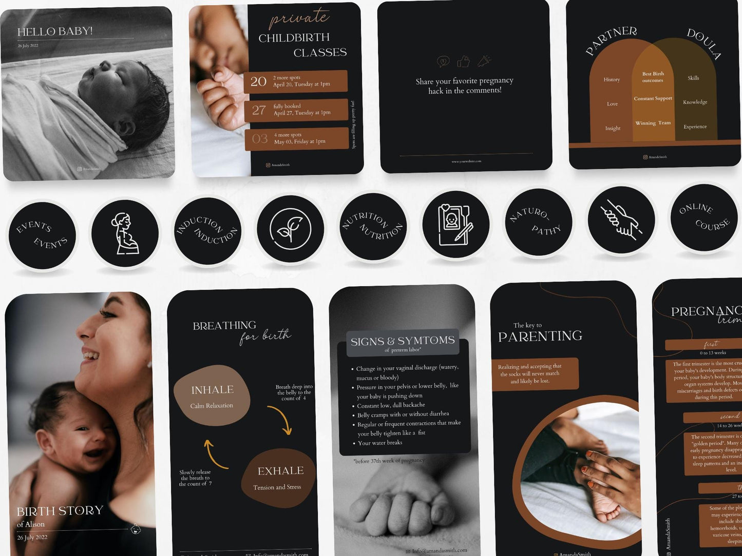 175 Doula Bundle: Post, Story, and Highlight Cover Templates in Black