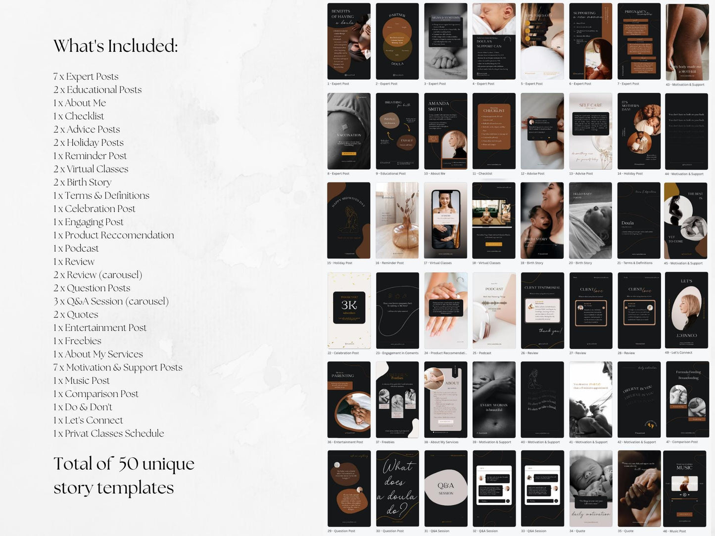 50 Doula Story Templates in Black