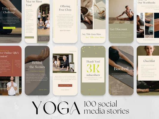 100 Yoga Story Templates made in free Canva for Social Media